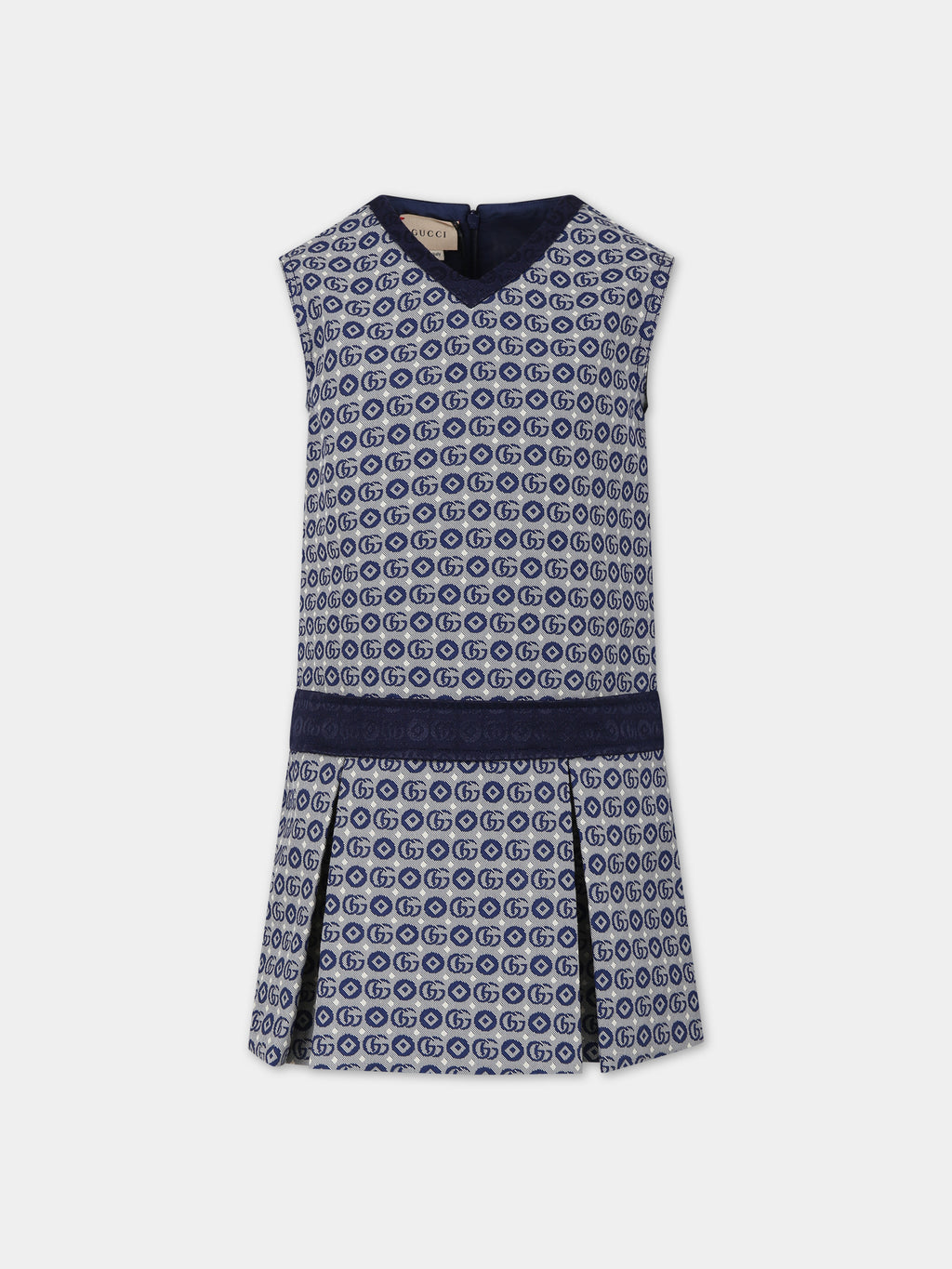 Blue dress for girl with geometric pattern and double G